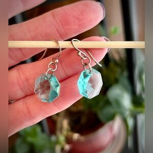 Teal Faceted Crystal Earrings